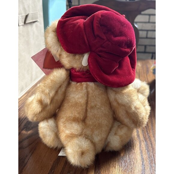 Vintage DanDee Collectible Plush Teddy Bear Red Velvet Hat Bows & Paws - Picture 3 of 5